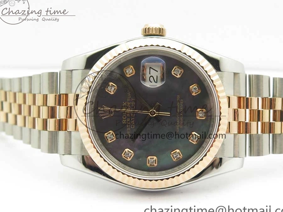 Best AAA Replica Sites 116231 Bracelet Diam on GMF Dial Wrapped 904 3274 SS RG Black FashionForward 36mm SS Wrapped Jubilee A DateJust MOP RG 0121